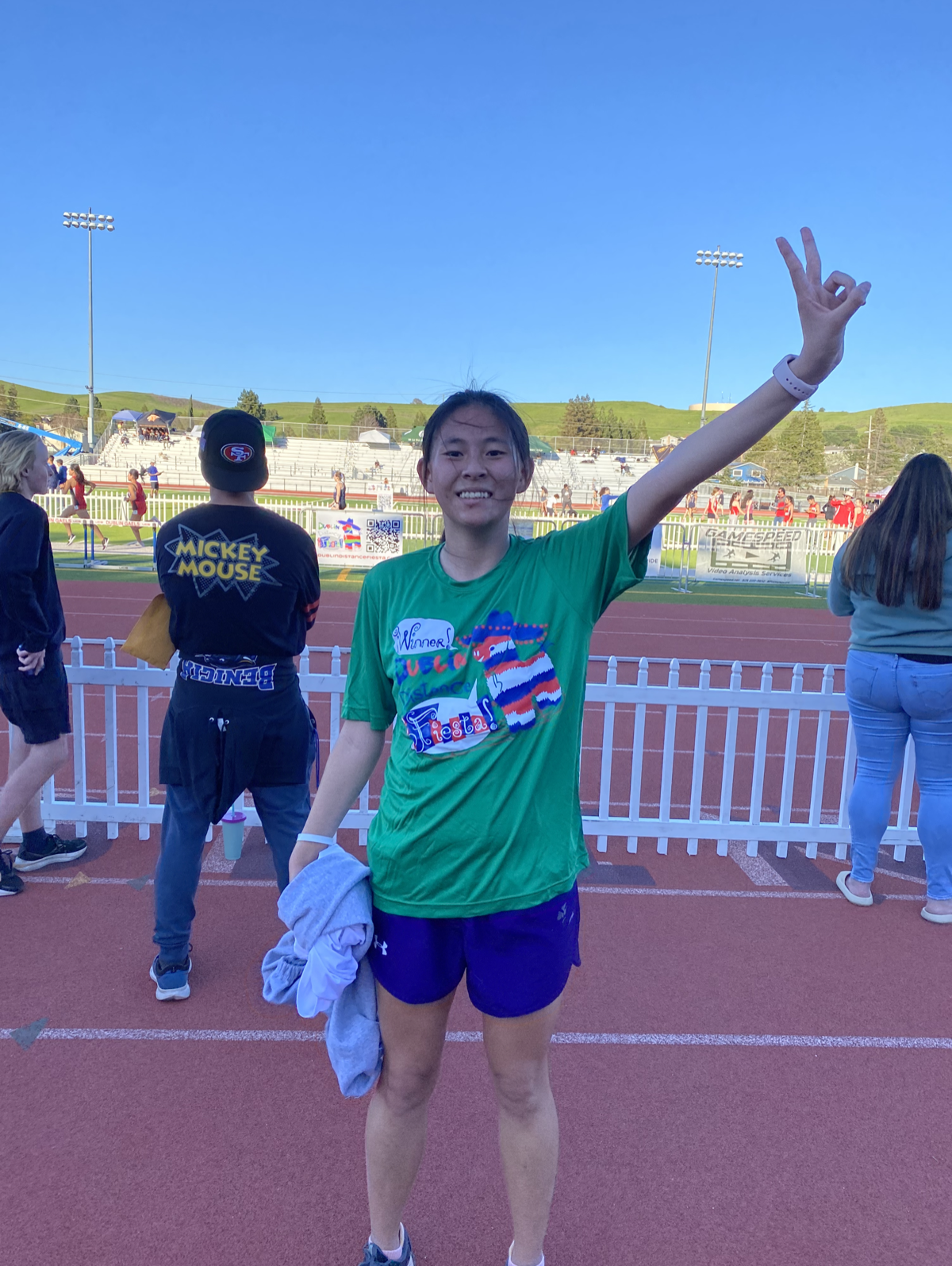 After the race — still smiling, still standing